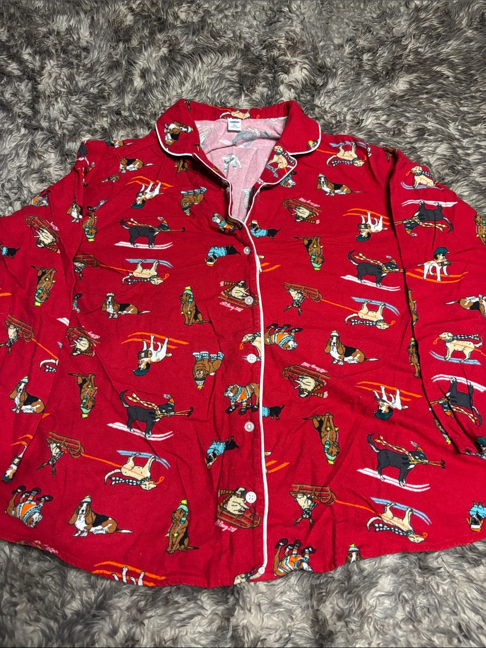 Old Navy Red Dog Print Pajama Top with White Piping